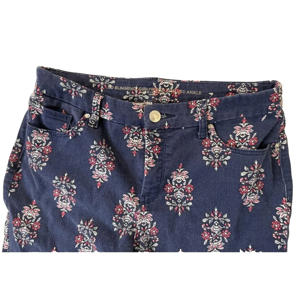 Chico's Floral Print Jeans Womens 28 Navy‎ So Slimming Girlfriend Ankle Boho